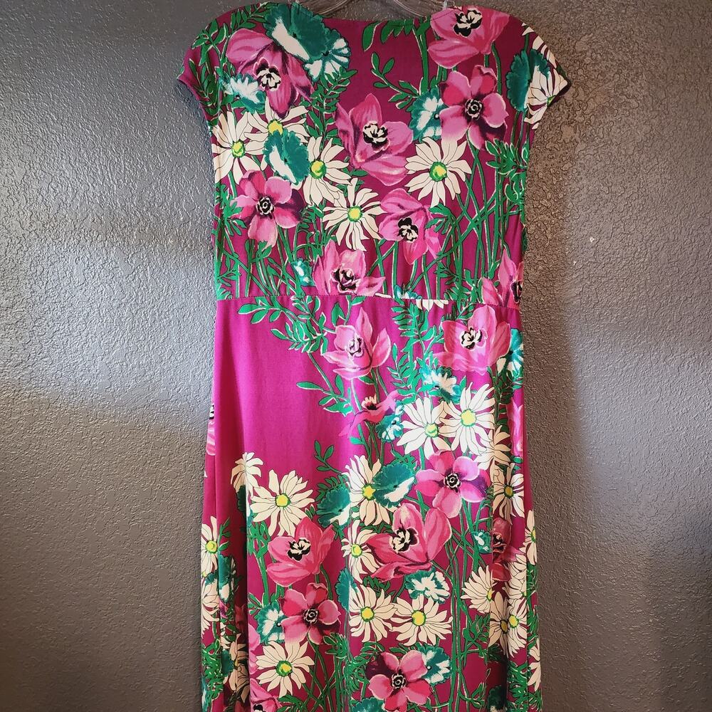 ECI Purple Floral Beaded Ruched Knee Length Sleeveless Flowy Dress Size 10